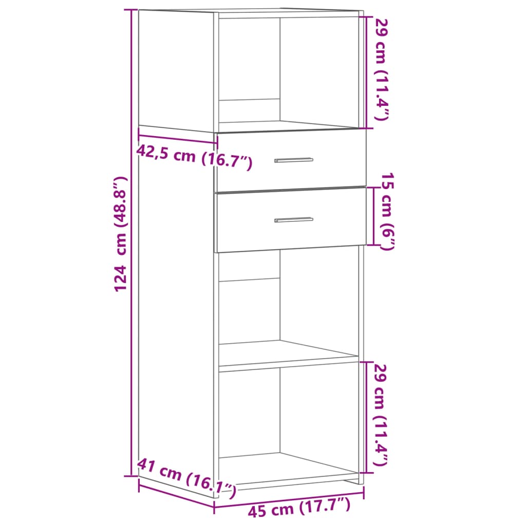 vidaXL Dulap înalt, sonoma gri, 45x42,5x124 cm, lemn prelucrat