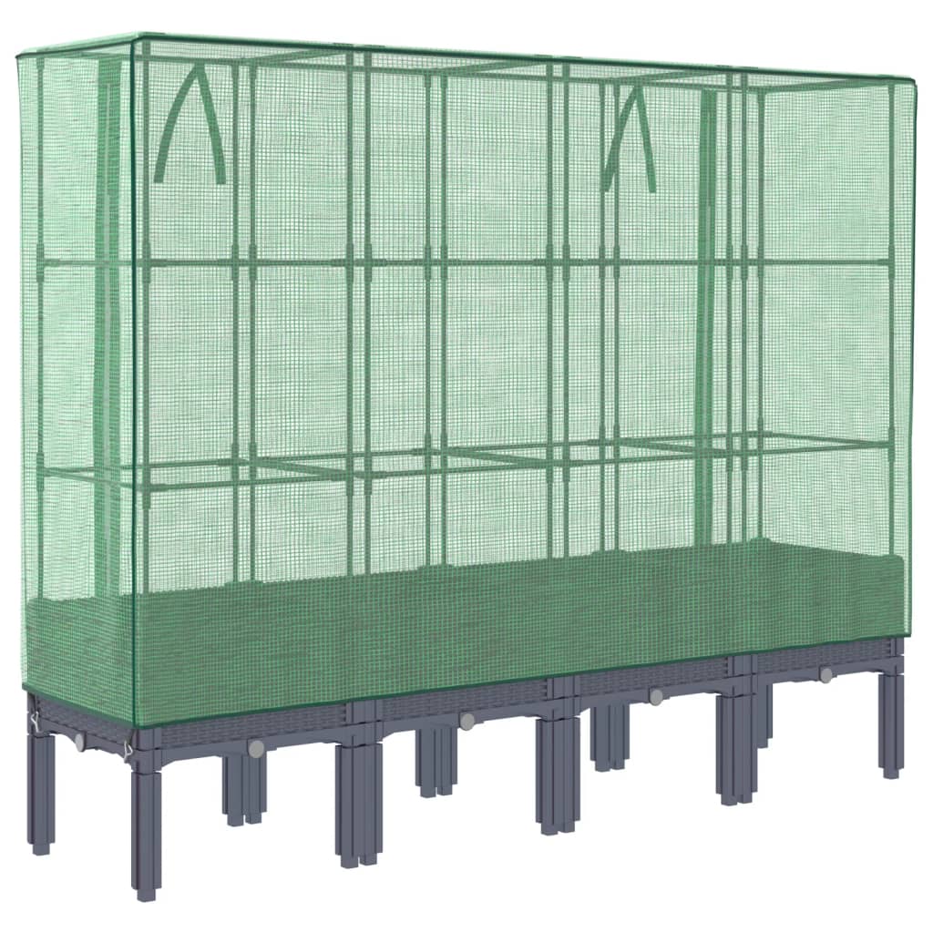 vidaXL Strat înălțat cu husă de seră, aspect ratan, 160x40x140 cm