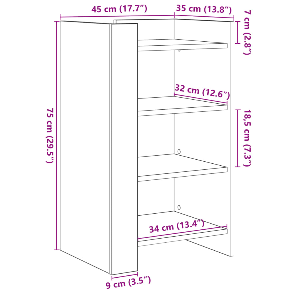 vidaXL Dulap, negru, 45x35x75 cm, lemn prelucrat