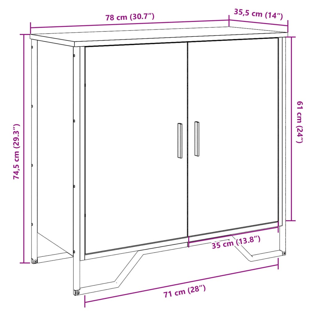 vidaXL Servantă, gri sonoma, 78x35,5x74,5 cm, lemn compozit