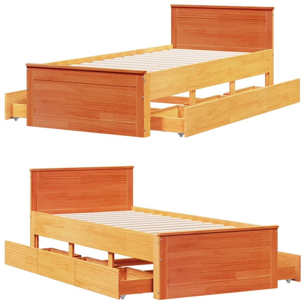 vidaXL Cadru pat fără saltea, maro ceruit, 75x190 cm, lemn masiv pin