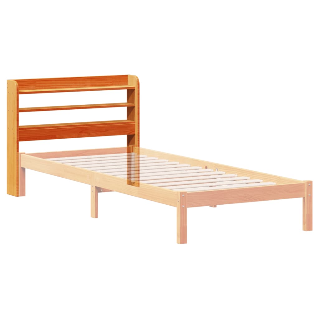 vidaXL Tăblie de pat cu rafturi, maro ceruit, 90 cm, lemn masiv pin