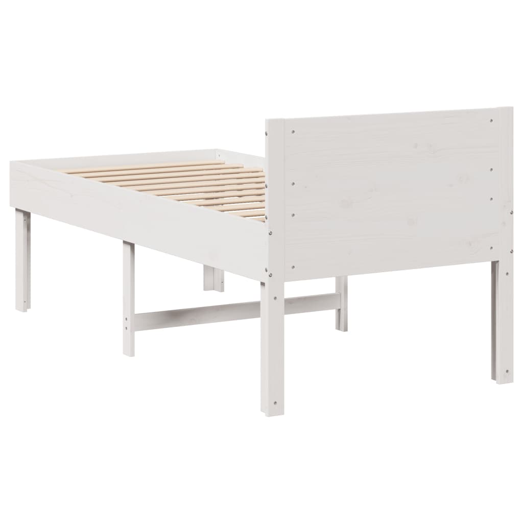 vidaXL Cadru pat fără saltea, alb, 90x190 cm, lemn masiv de pin