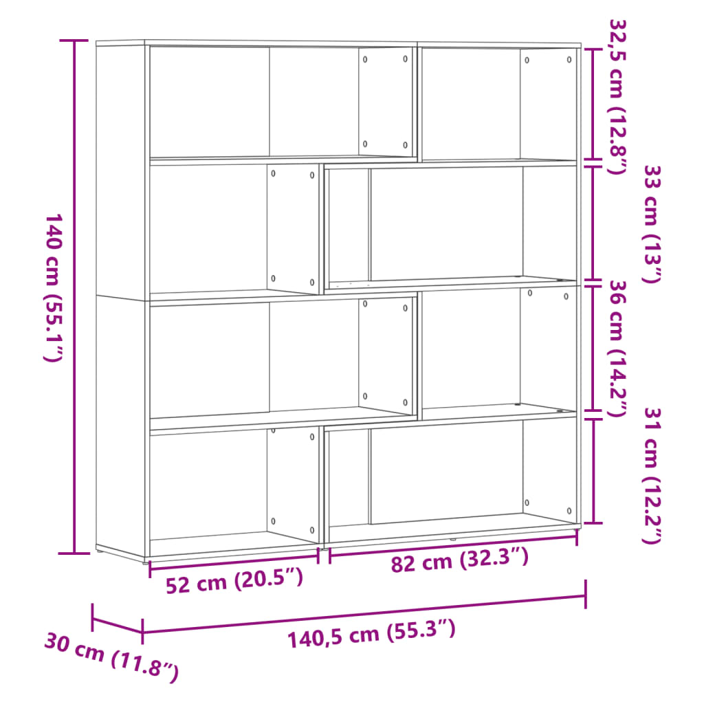 vidaXL Bibliotecă 4 niveluri gri beton 85x85x140 cm lemn prelucrat