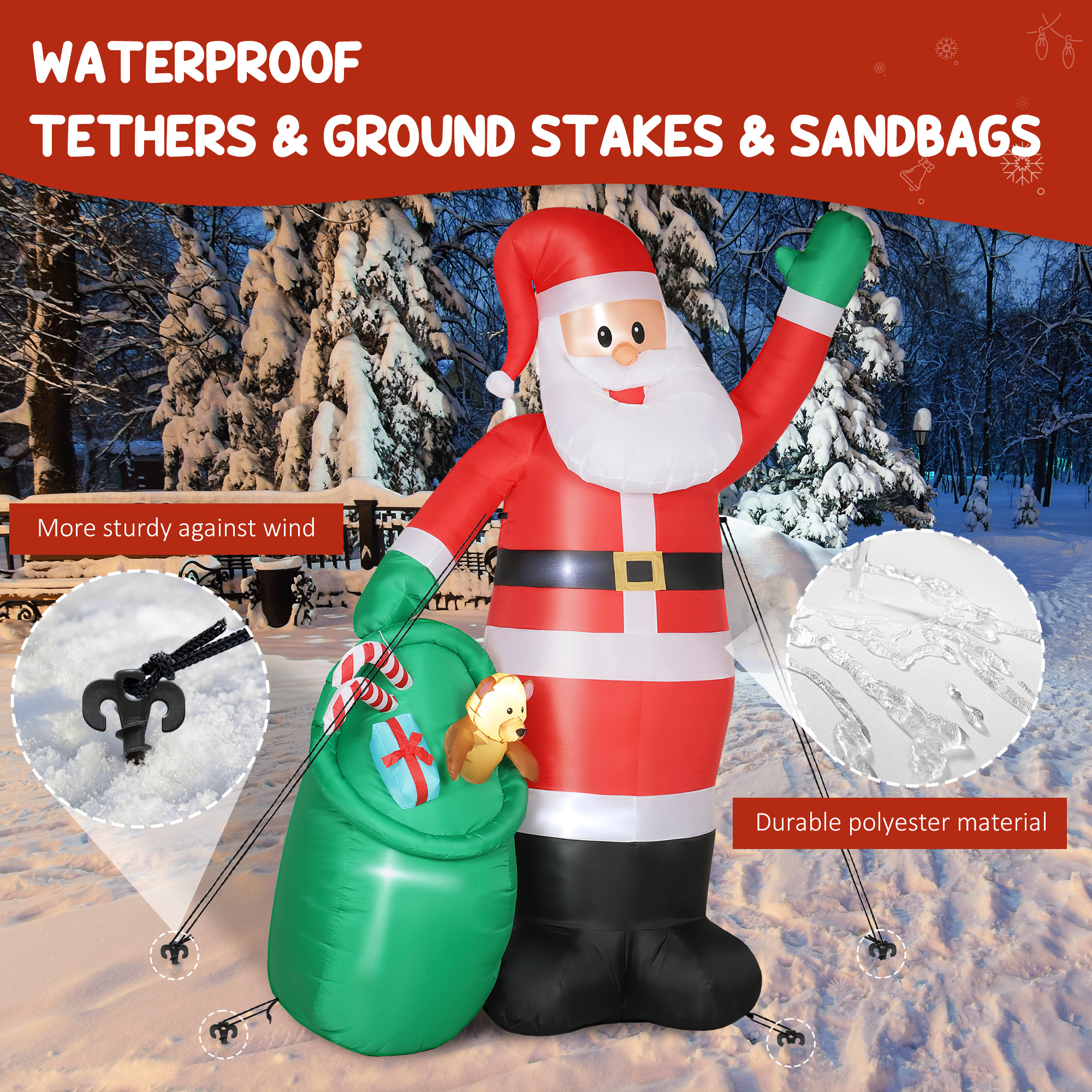 9ft 275 Cm Christmas Inflatable Santa With Bear Sack, Giant Blow Up Decoration — image 5