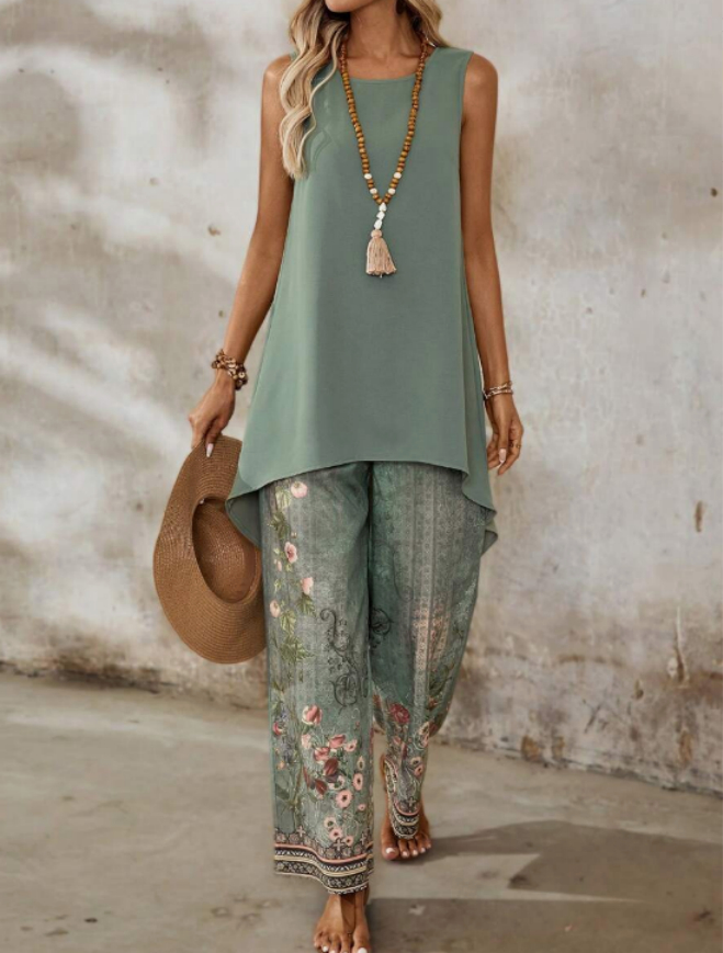 Spring And Summer Women's Clothing Floral Print Leisure Set