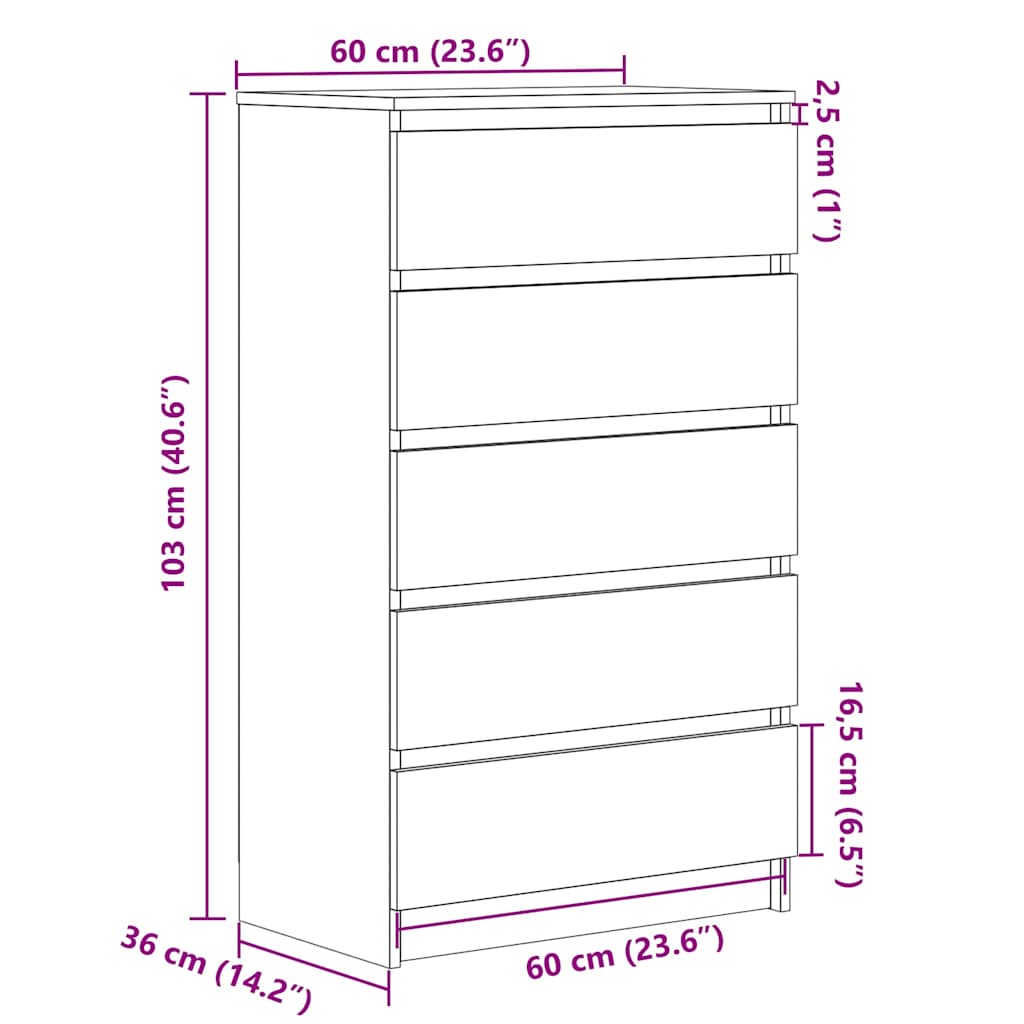 vidaXL Шкаф с ящиками, состаренное дерево, 60x36x103 см, древесно-стружечная плита