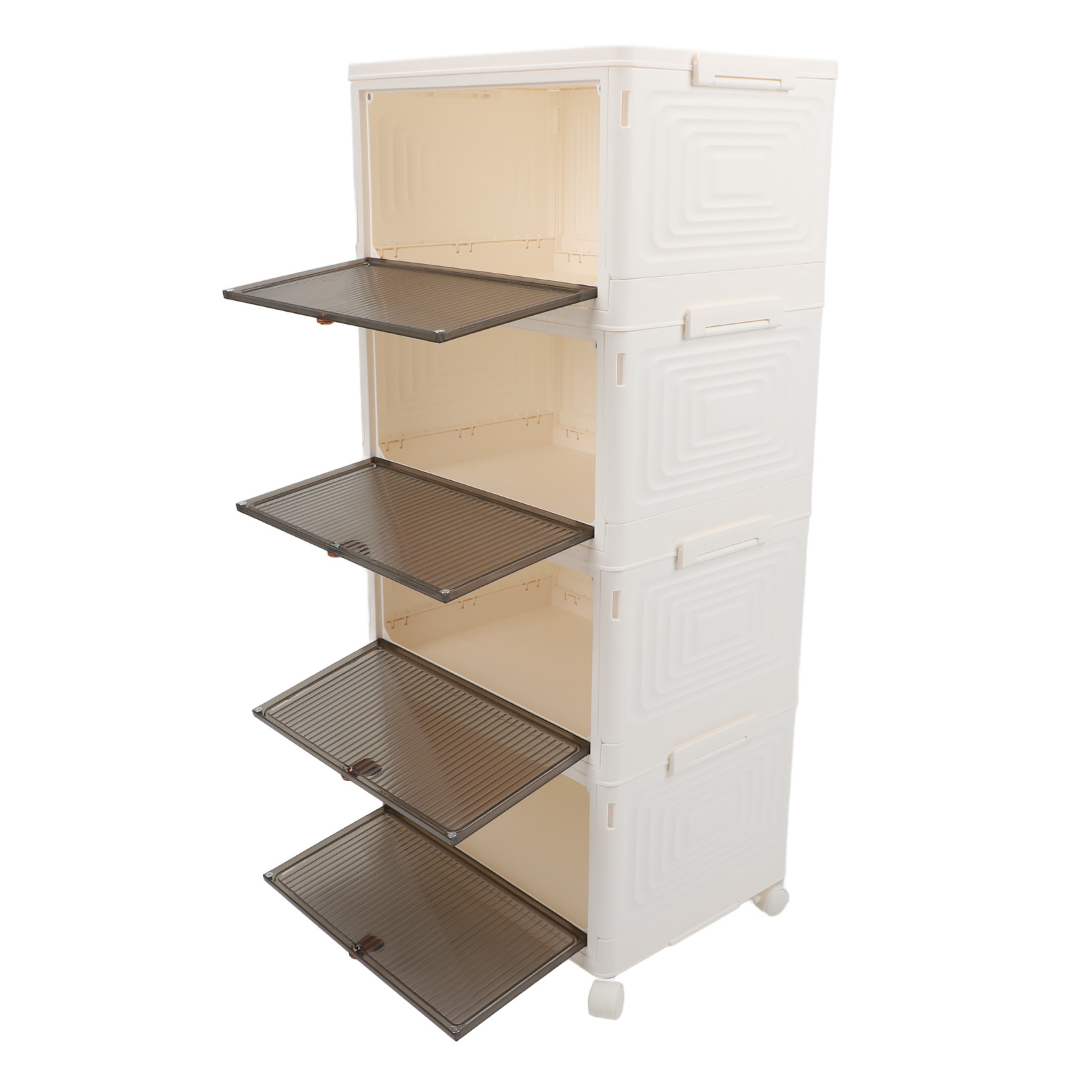 Folding Shoes Storage Box 4 Layers Transparent Large Capacity Foldable Shoe Rack Organizer with Wheels 