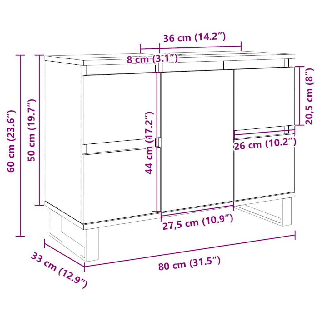 vidaXL Dulap pentru baie, stejar sonoma, 80x33x60 cm, lemn compozit