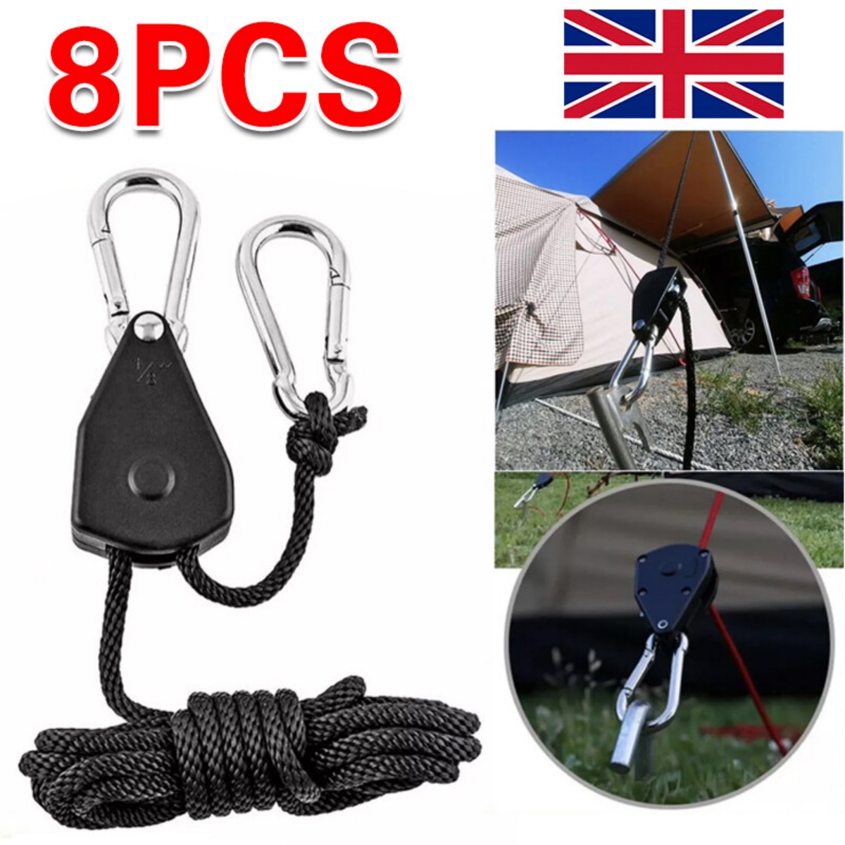 8pcs Rope Ratchet Adjustable Light Hanger Tent Carbon Filter Hydroponic Grow — image 10