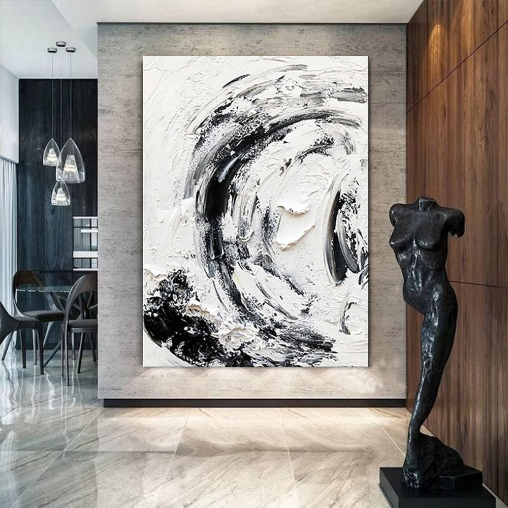 Handmade Oil Painting Canvas Wall Art Decoration Hand Painted Modern Abstract White Acrylic Artwork Large Murals Thick Texture For Living Room Home Decor Unframed Paintings