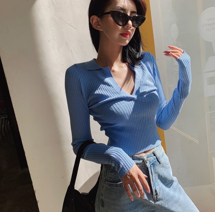 Gentle Wind Sweater Women's Long-sleeved Pullover Bottoming V-neck Sweater