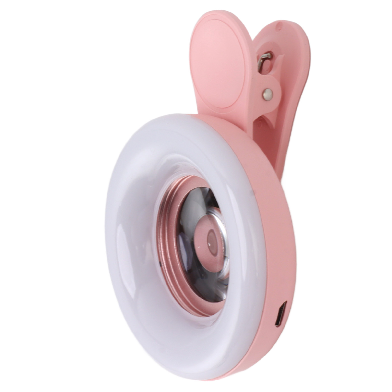 Phone Camera 15X Macro Lens with Mini Clip Ring Light 2800 to 6500K Phone Ring Fill Light Lens for Photography Video Recording Pink 