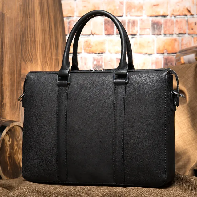 Vintage Men's Leather Briefcase Fashionable Business 14 Inch Computer Handbag Black - Shop at LoveMi