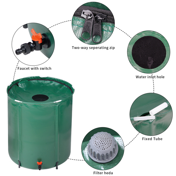 50 Gallon Folding Rain Barrel Water Collector Green_voghion.com