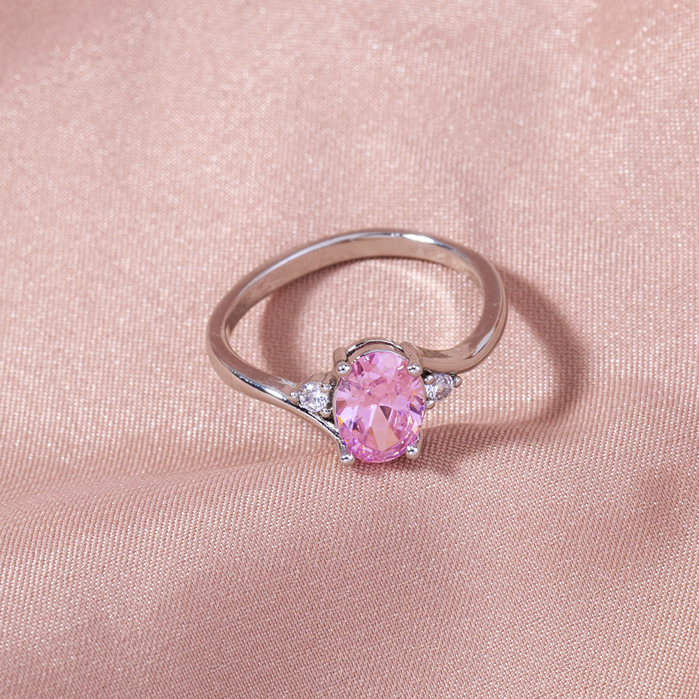 Cross-border creative new product simple pink zircon ring creative micro-inlaid female ring wild copper ring