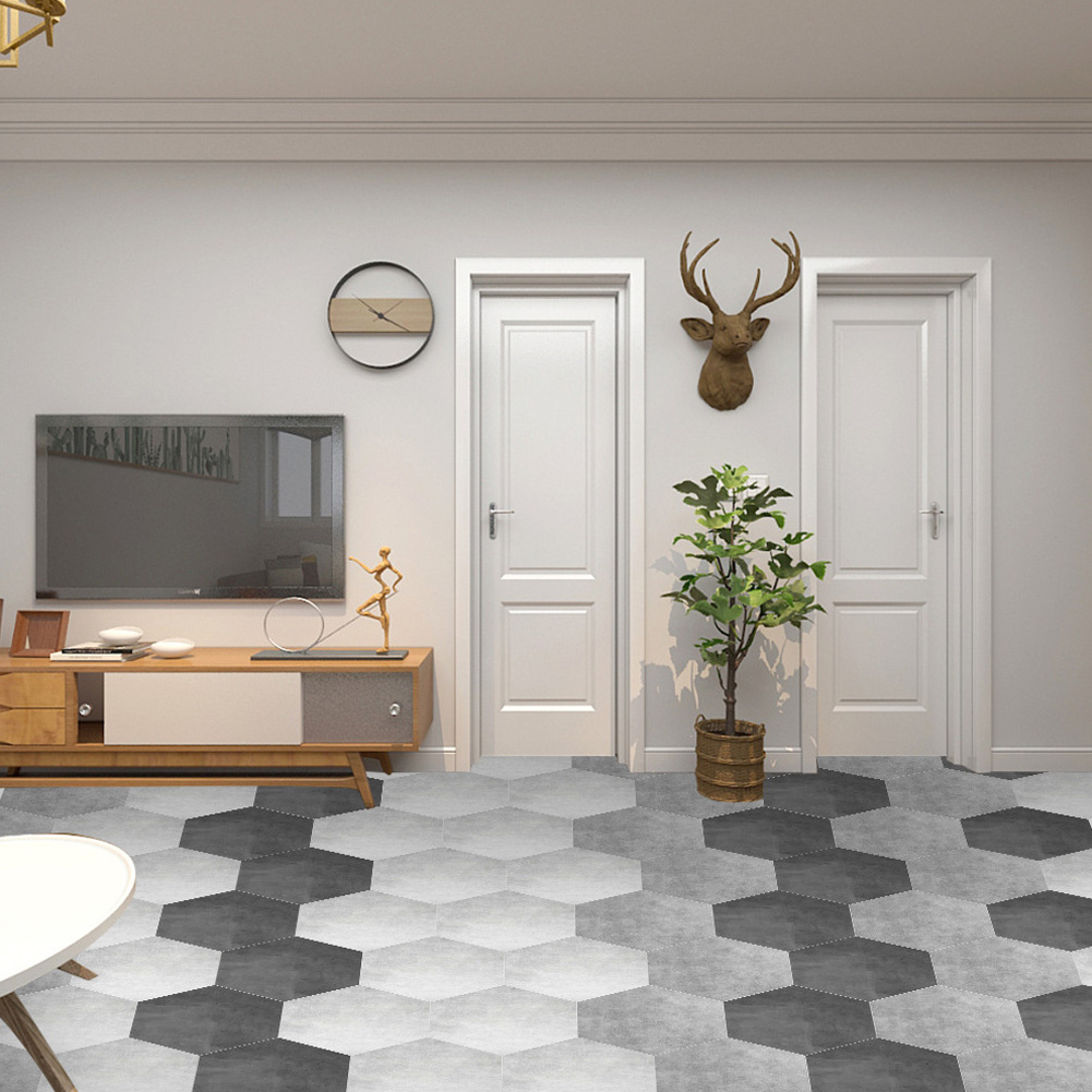 10Pcs Waterproof Non‑Slip Hexagonal Self‑Adhesive Ceramic Tile Stickers Wall Floor Stickers Home Decor