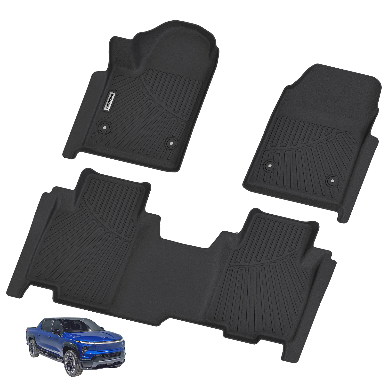 Floor Mats Compatible For 2025 Silvrado EV RST All Weather 2 Row Floor Liners Accessories-Black