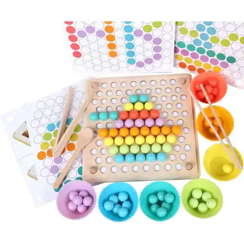 wooden peg board beads game learning montessori toys color sorting stack