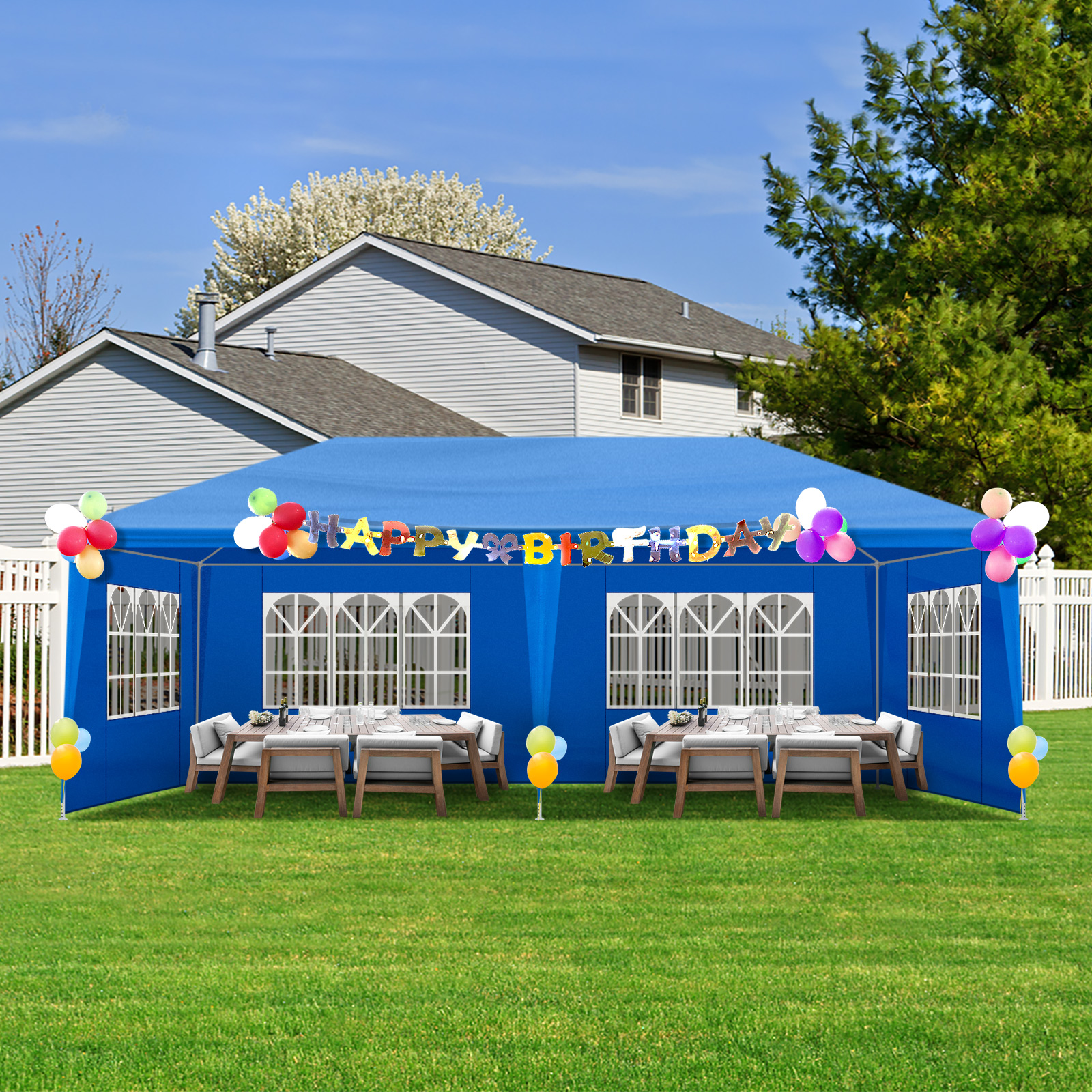 10x20ft Blue 6-sided Low-end Cooling Shed Iron PE Cloth