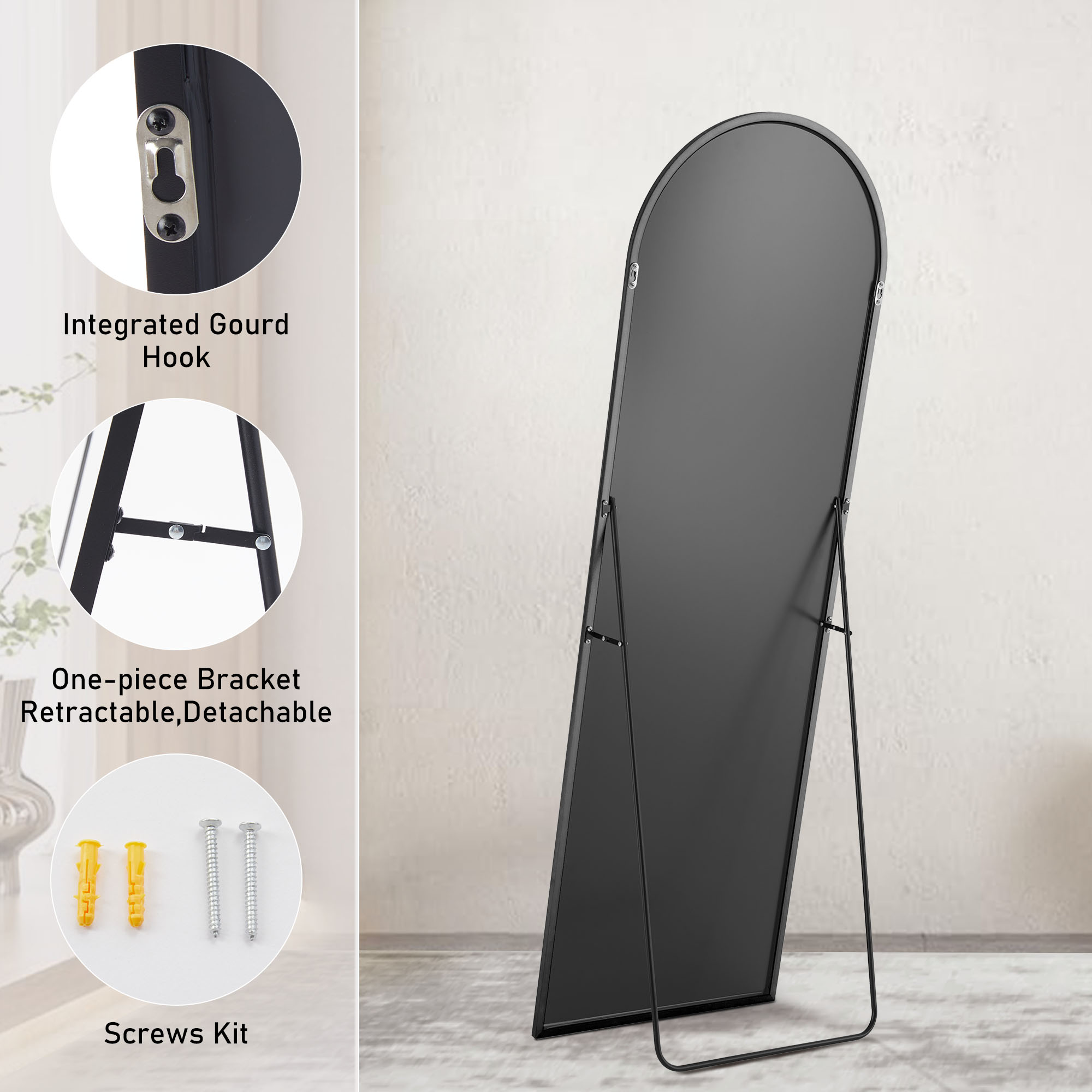 Floor Standing Mirror, Wall Mirror With Stand Aluminum Alloy Thin Frame — foto 24