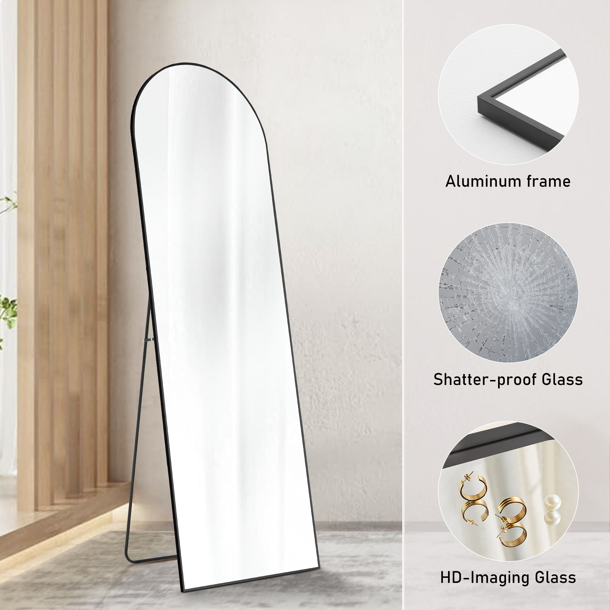 Floor Standing Mirror, Wall Mirror With Stand Aluminum Alloy Thin Frame — foto 29