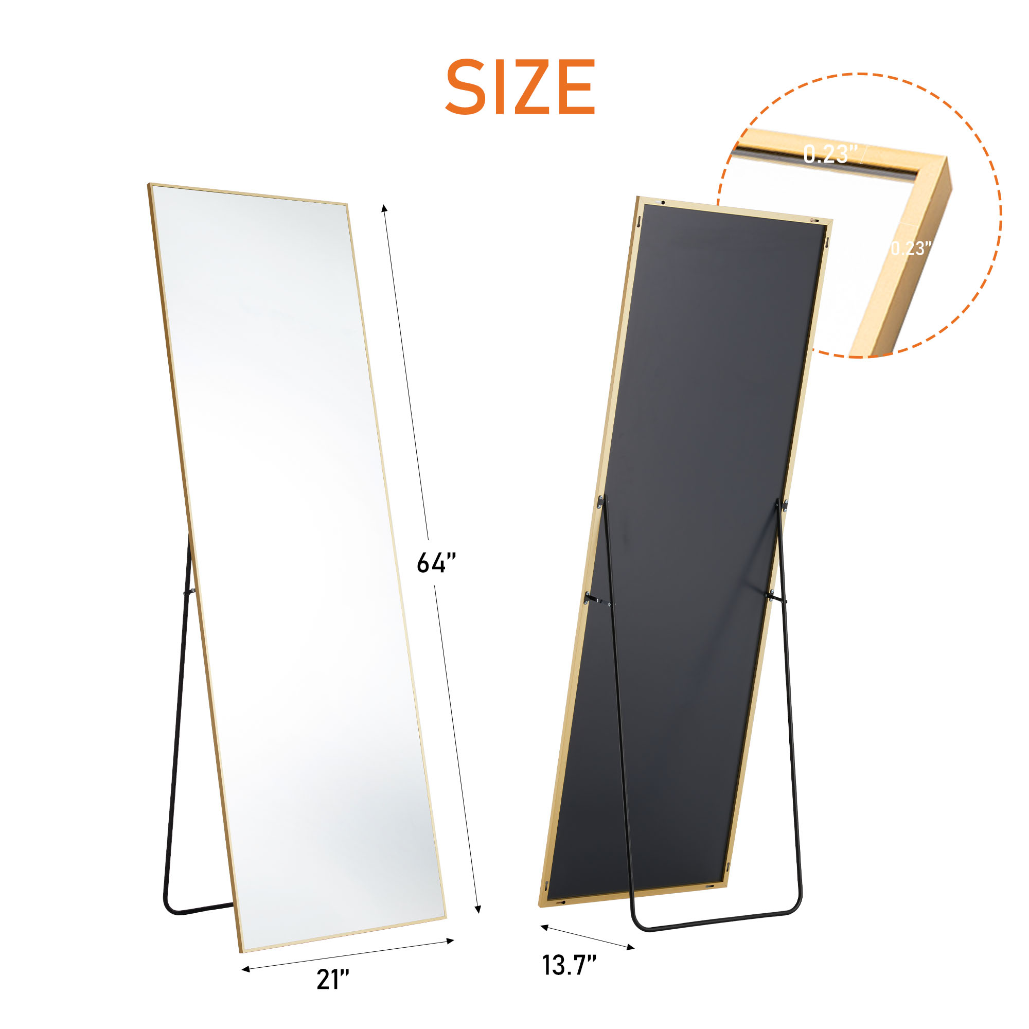Floor Standing Mirror, Wall Mirror With Stand Aluminum Alloy Thin Frame — foto 3