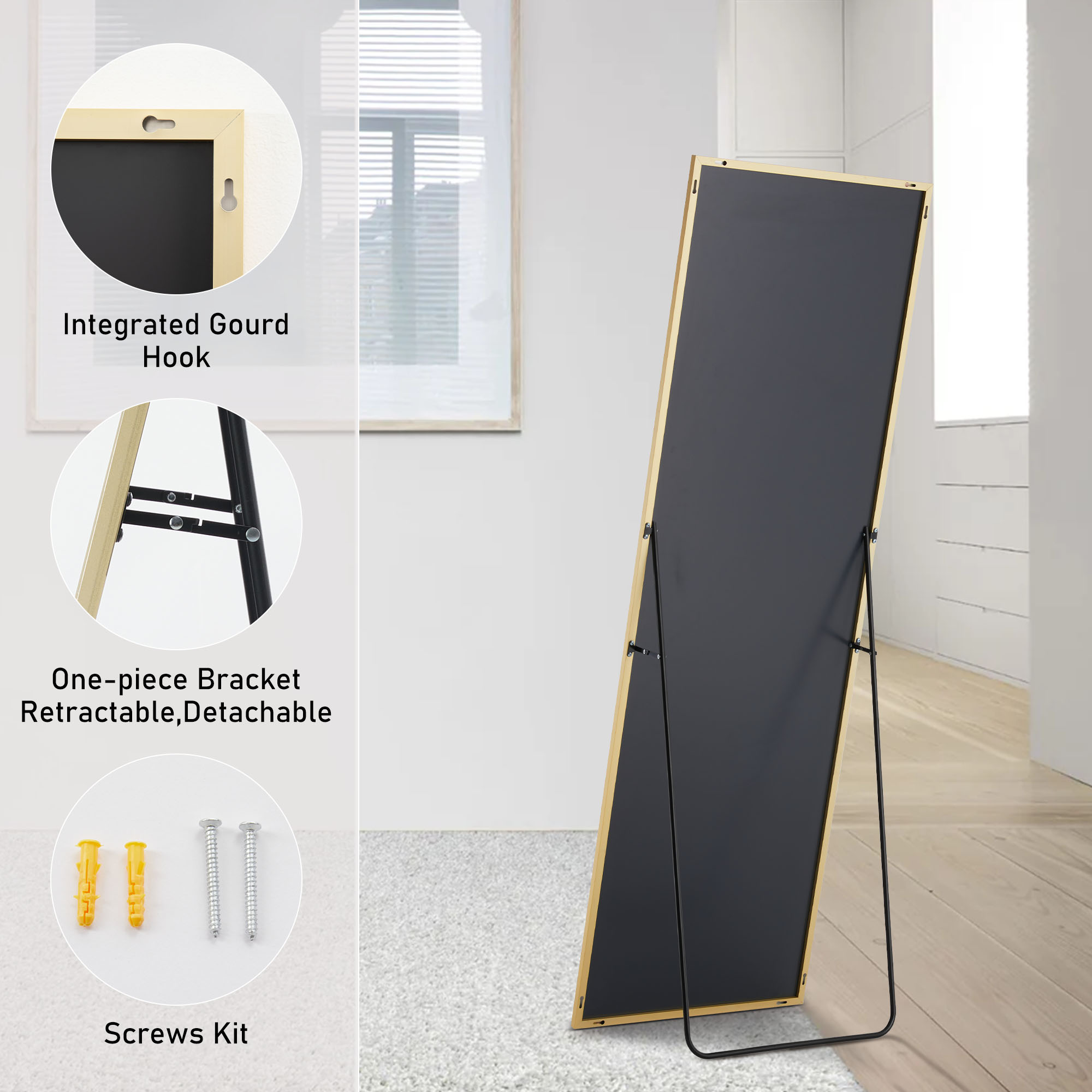 Floor Standing Mirror, Wall Mirror With Stand Aluminum Alloy Thin Frame — foto 4