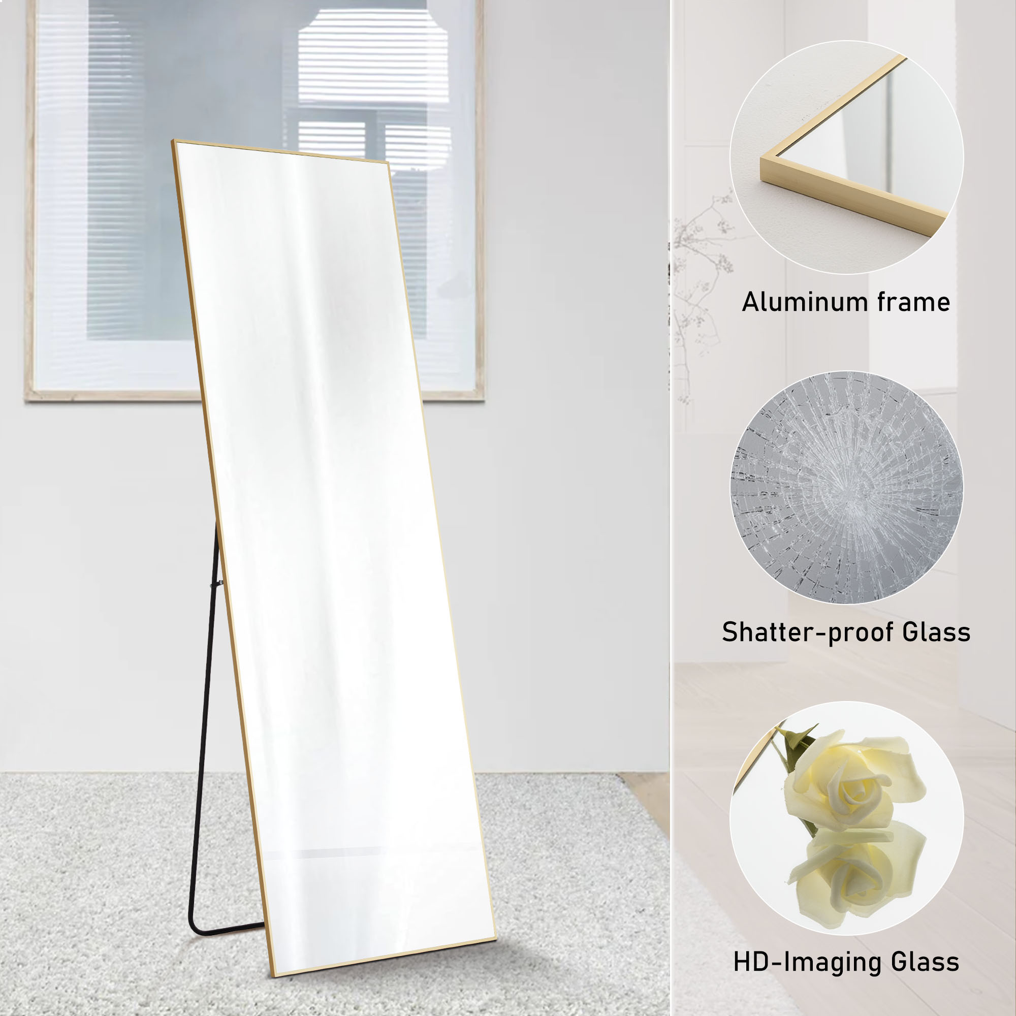 Floor Standing Mirror, Wall Mirror With Stand Aluminum Alloy Thin Frame — foto 31