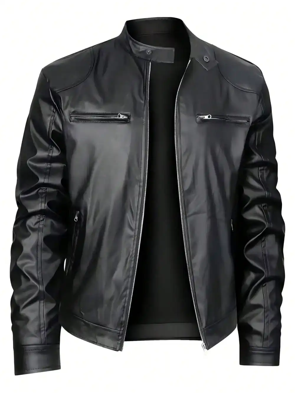 Men's Stand-up Collar Leather Jacket Business Casual