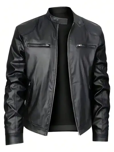 Men's Stand-up Collar Leather Jacket Business Casual Jacket