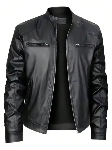 Men's Stand-up Collar Leather Jacket Business Casual