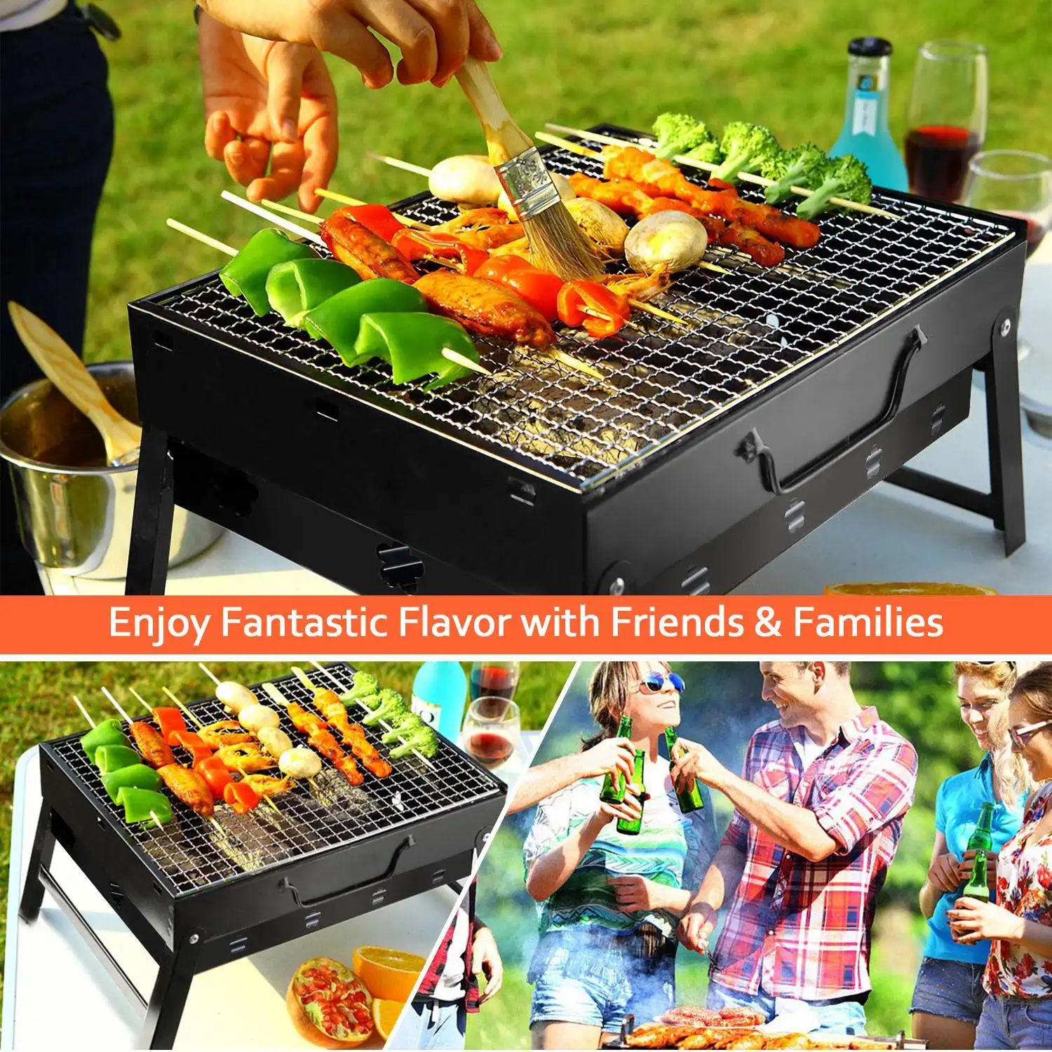 Portable BBQ Grill Foldable Charcoal Grill Camping Garden Outdoor Travel