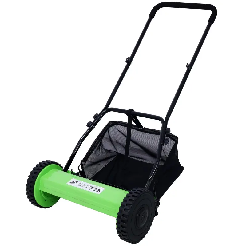 14 Inch 5-blade Hand Push Scroll Lawn Mower With Grass Device, Green