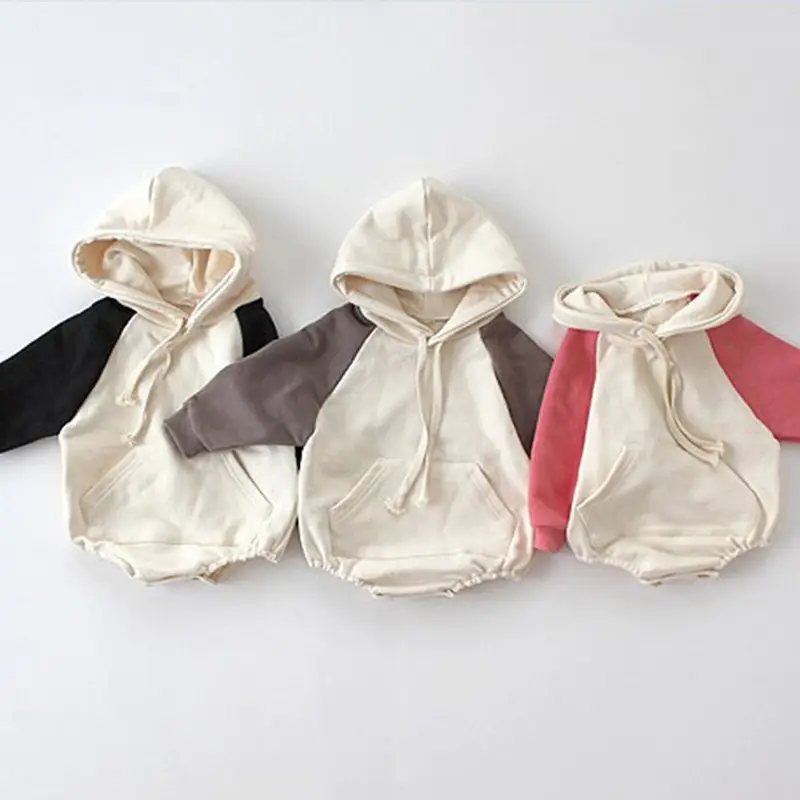 Baby Autumn Jumpsuit With Contrast Sleeves Hooded Sweater
