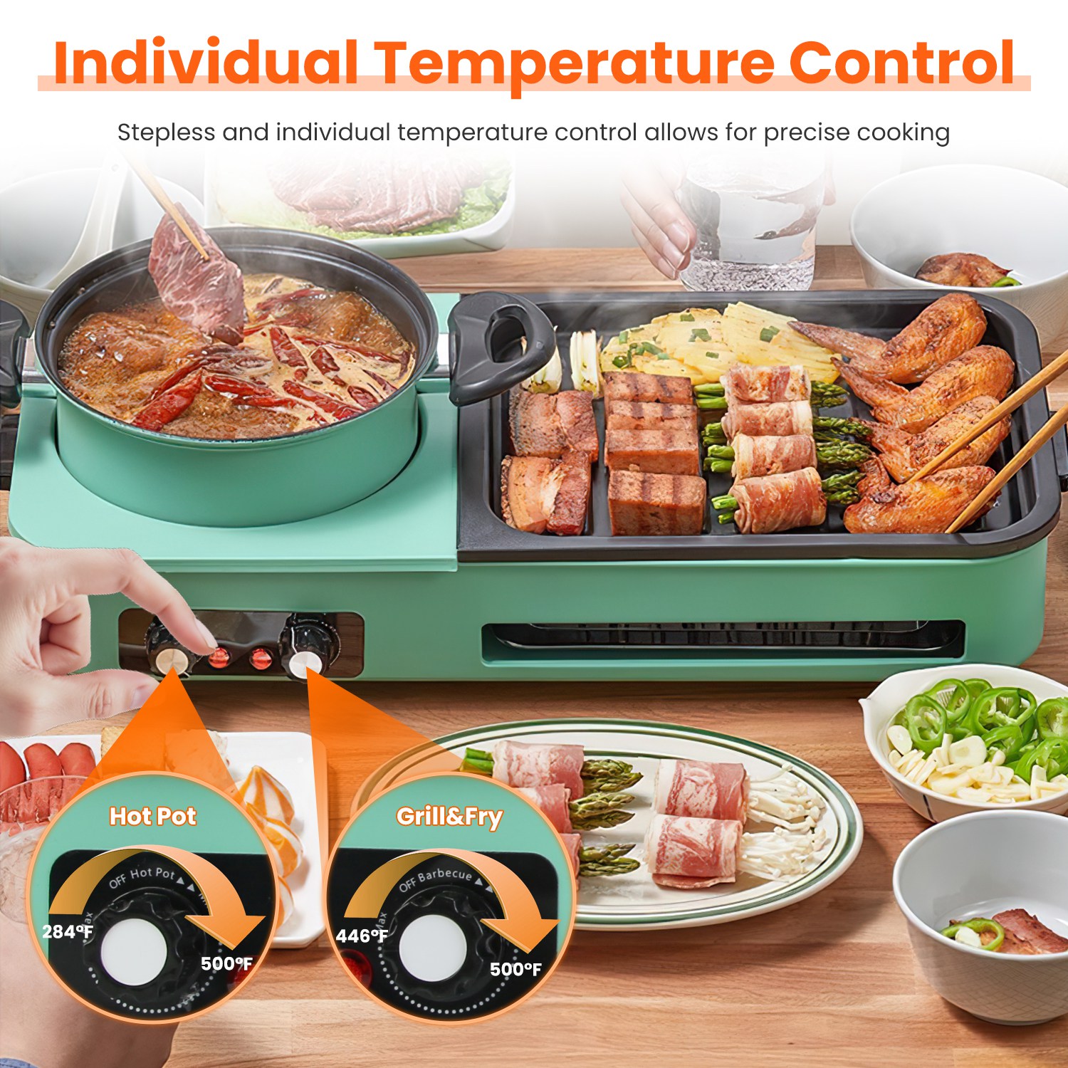 1Pc 3 In 1 Electric Hot Pot With Grill 1600W Smokeless Non-Stick Korean BBQ Grill Shabu Shabu Hot Pot Combo With Independent Temperature Control For 3-5 People Fedex Shipping — foto 5