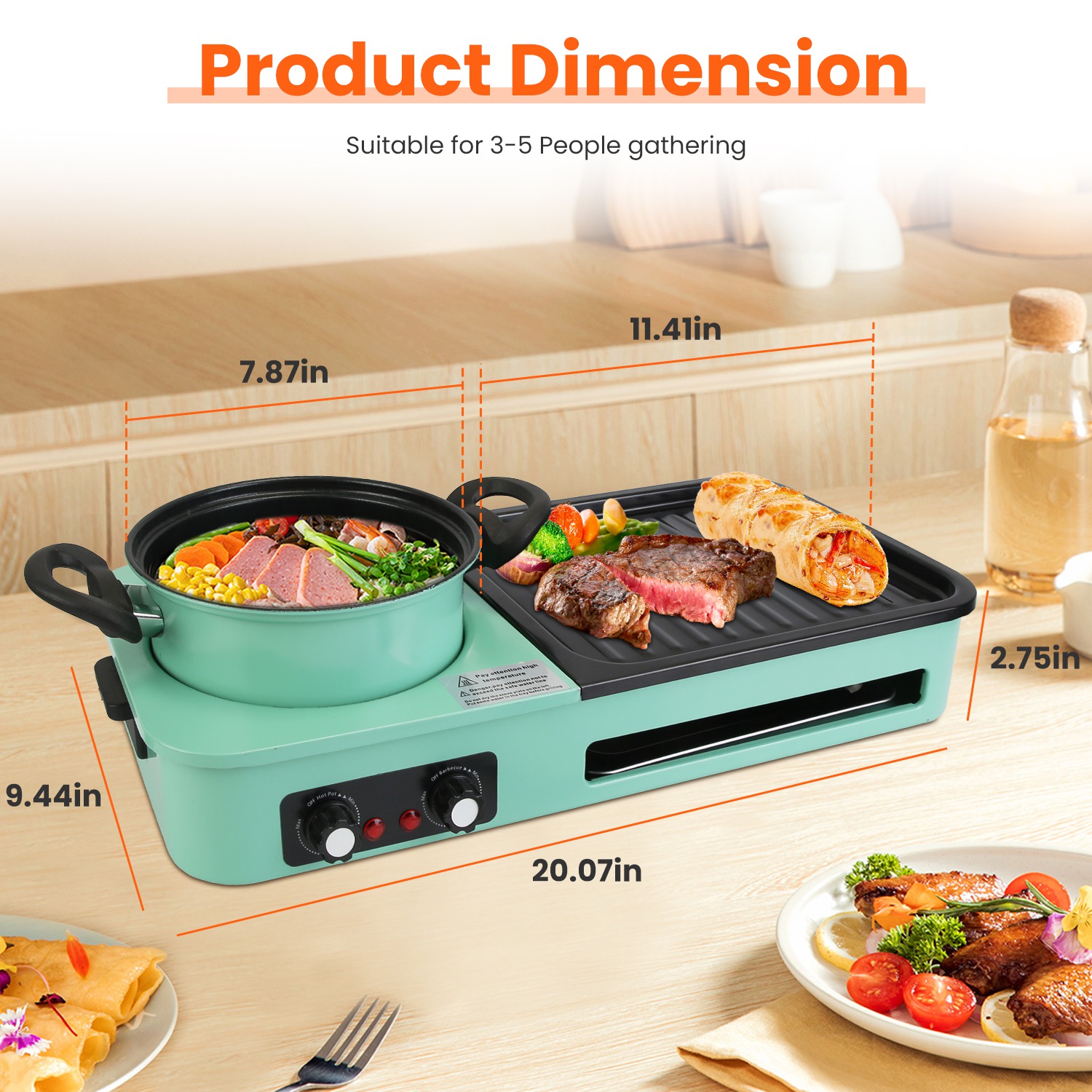 1Pc 3 In 1 Electric Hot Pot With Grill 1600W Smokeless Non-Stick Korean BBQ Grill Shabu Shabu Hot Pot Combo With Independent Temperature Control For 3-5 People Fedex Shipping — foto 8