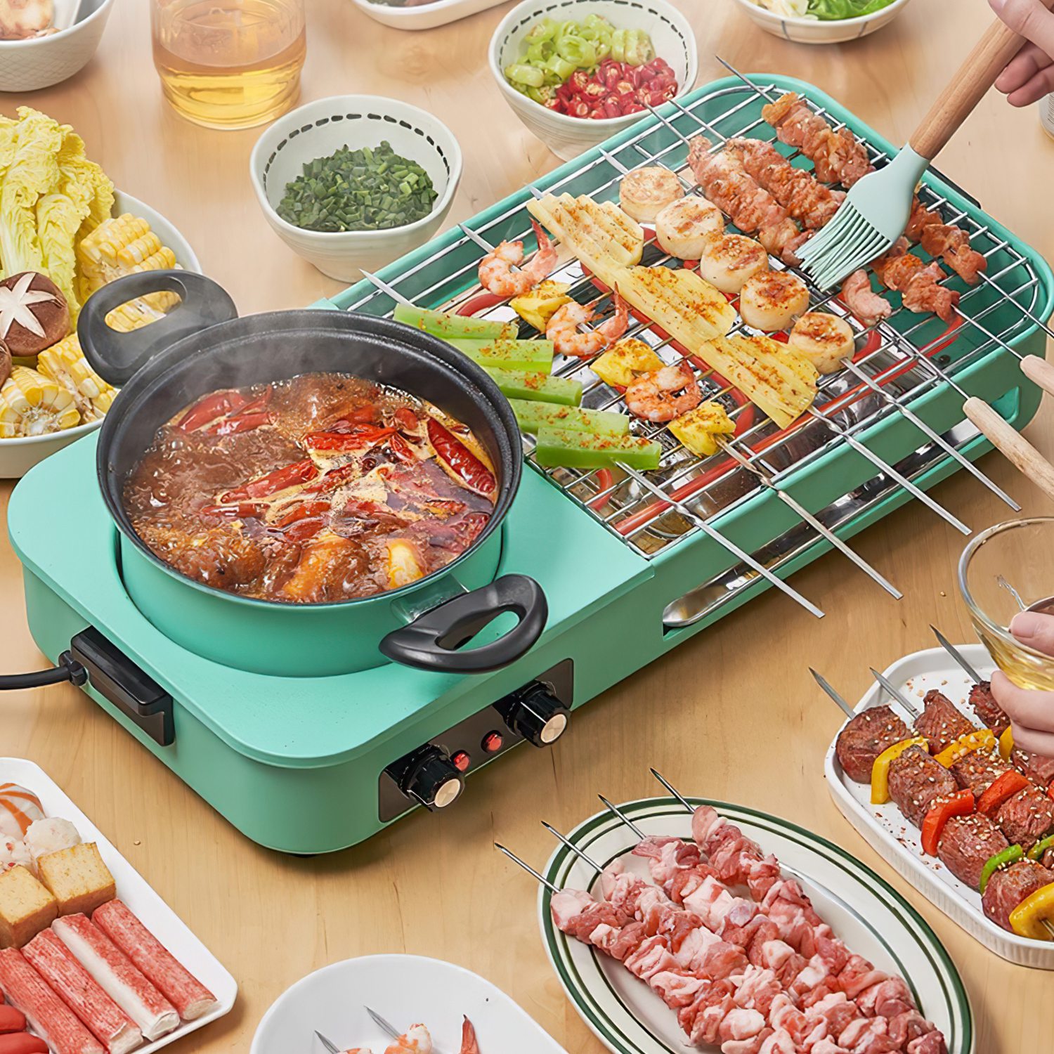 1Pc 3 In 1 Electric Hot Pot With Grill 1600W Smokeless Non-Stick Korean BBQ Grill Shabu Shabu Hot Pot Combo With Independent Temperature Control For 3-5 People Fedex Shipping — foto 11
