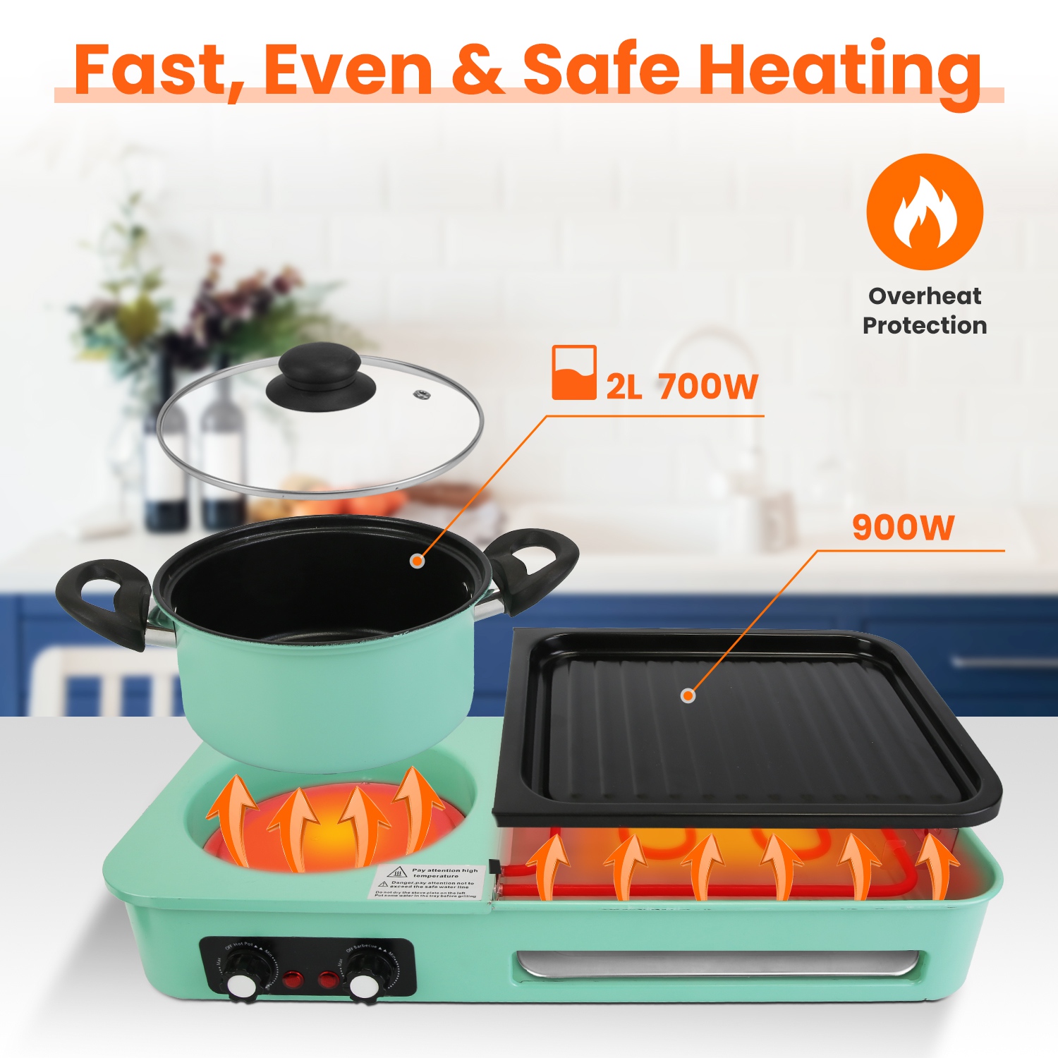 1Pc 3 In 1 Electric Hot Pot With Grill 1600W Smokeless Non-Stick Korean BBQ Grill Shabu Shabu Hot Pot Combo With Independent Temperature Control For 3-5 People Fedex Shipping — foto 6