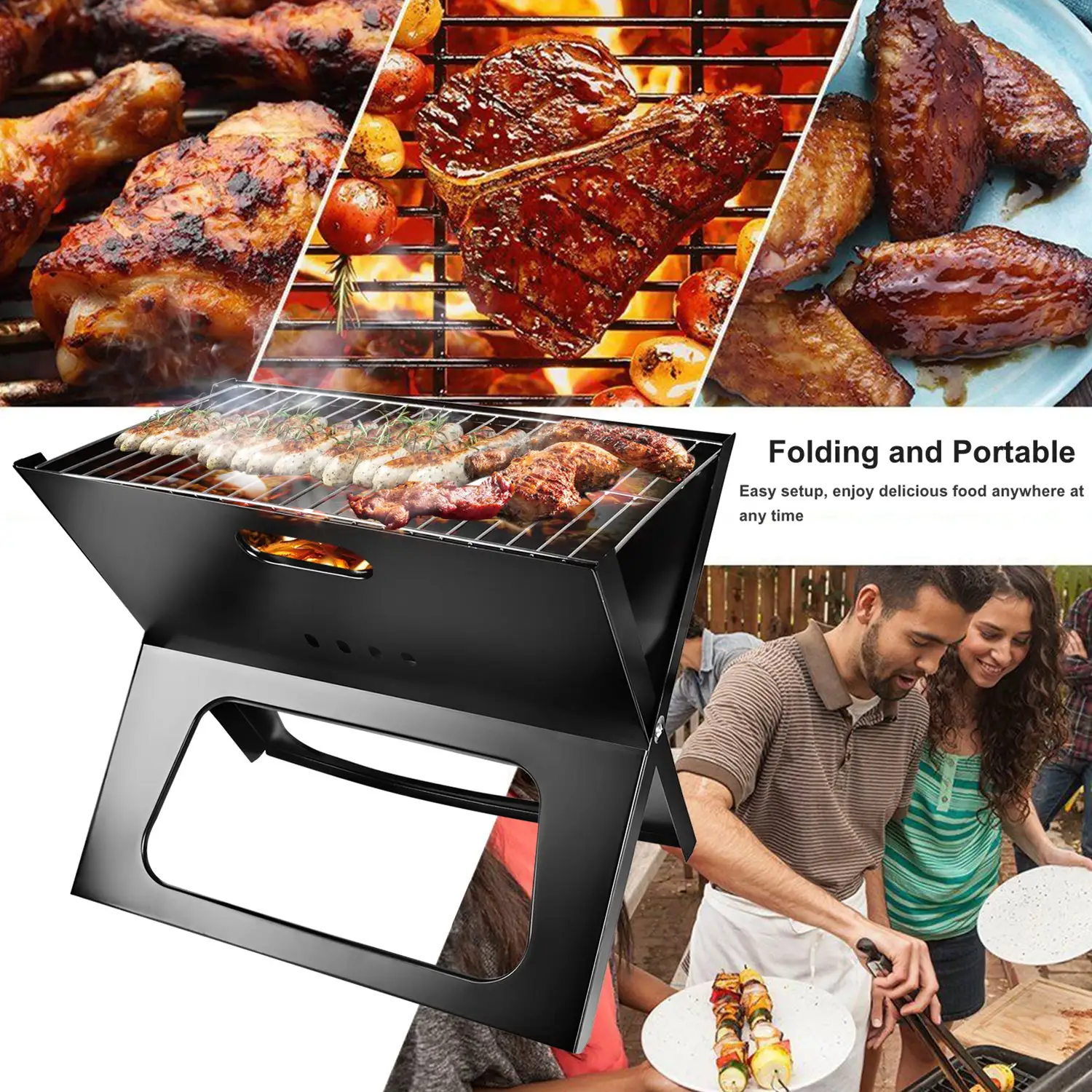 1Pc Portable BBQ Barbecue Grill Foldable Charcoal Grill Camping Garden Outdoor Travel