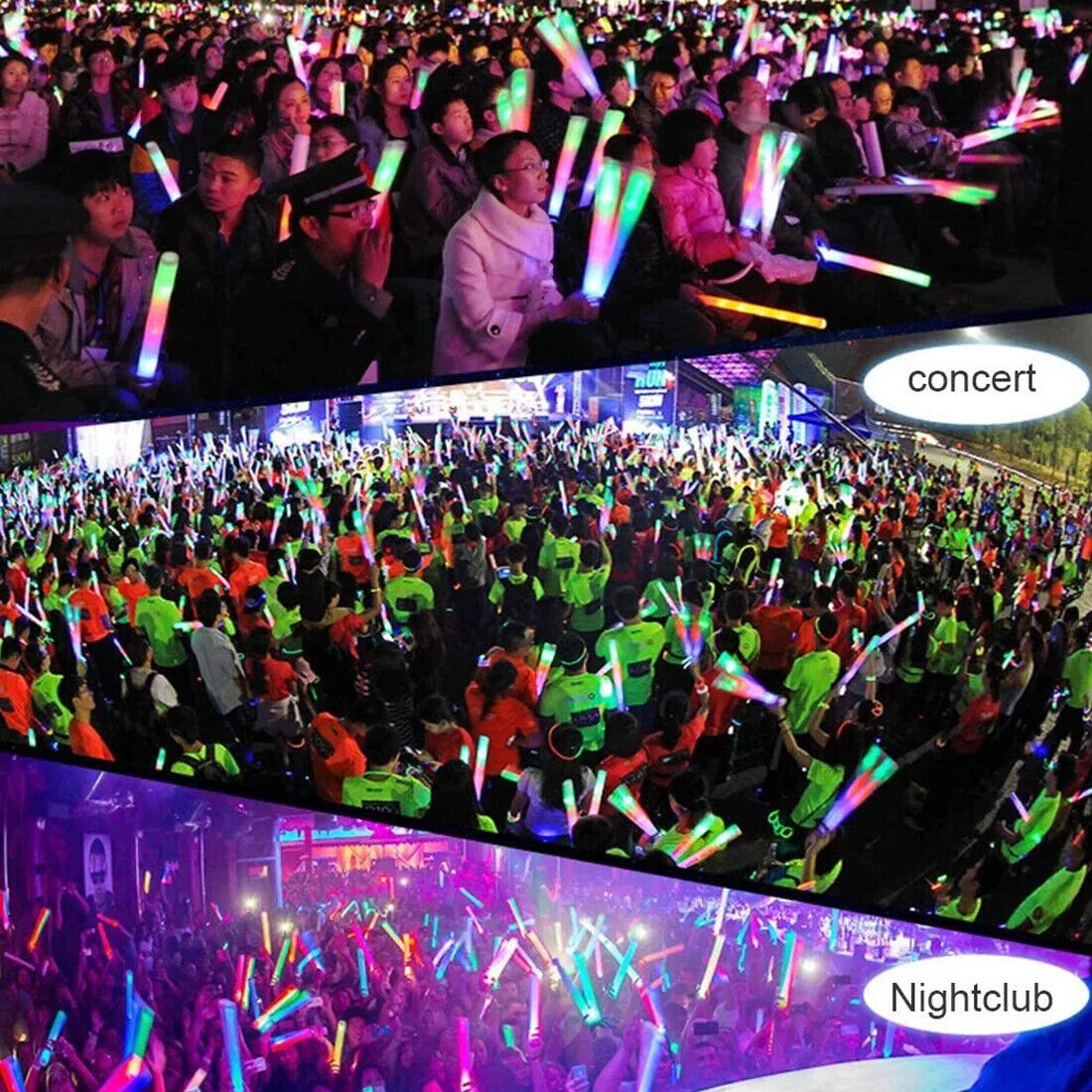 30Pcs LED Foam Stick Flashing MultiColor Glow In Dark White Batons Light Concert 13