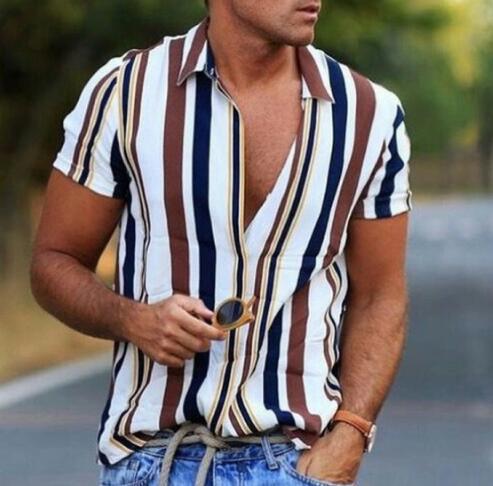 Title 1, Mens striped casual shirt with digital printin...