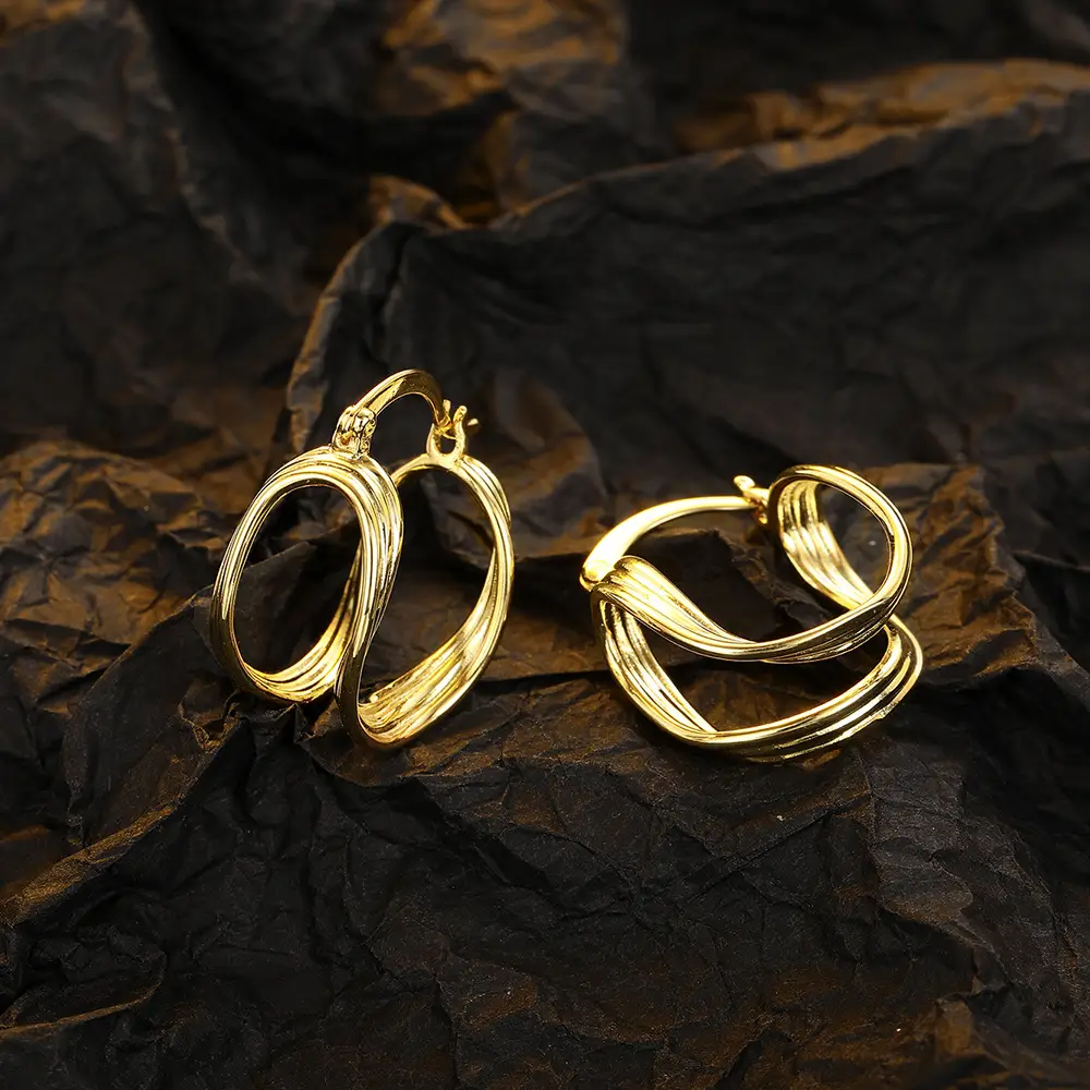 Three-layer Lines Ear Clip High-grade Light Luxury Geometric Simple Ins Earrings