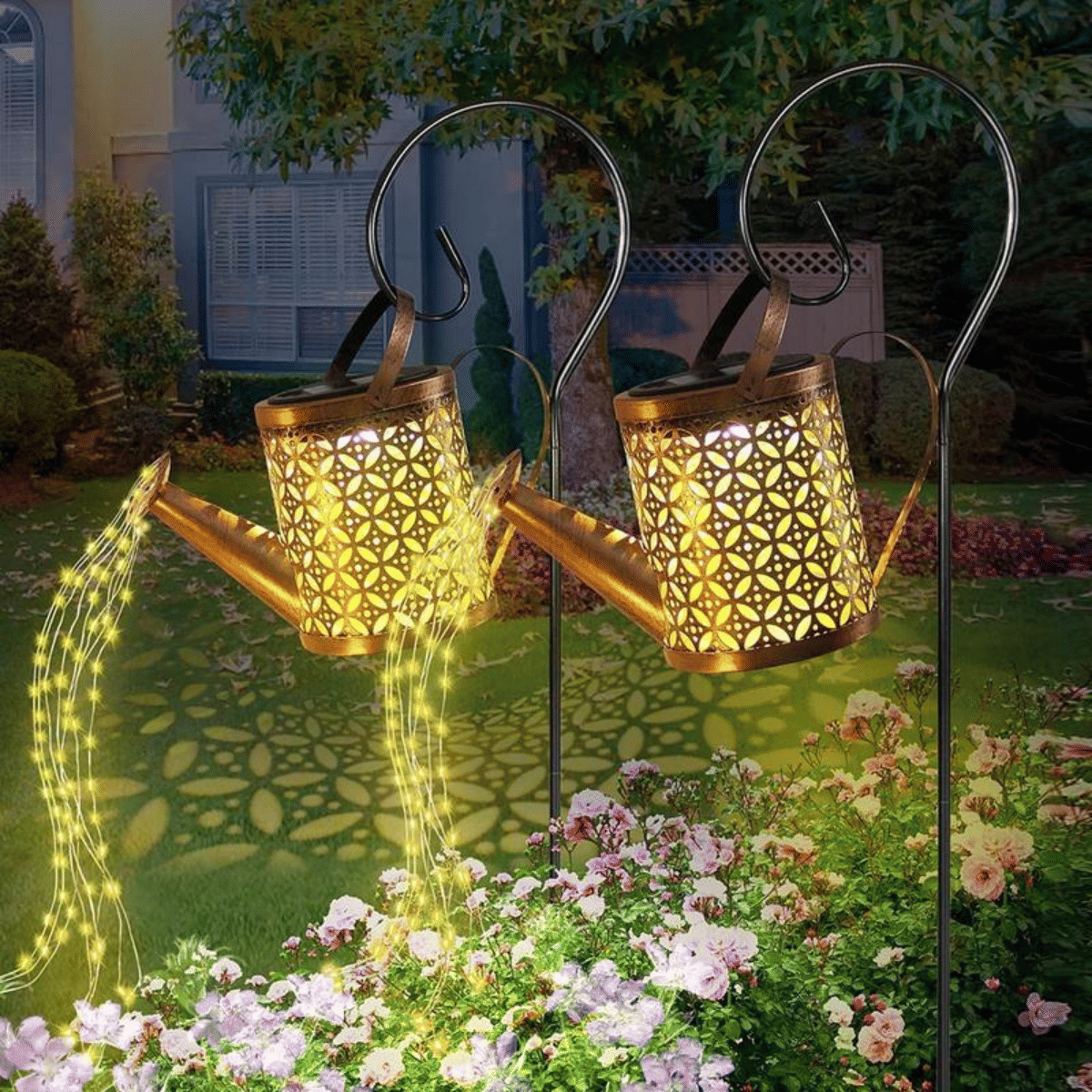 Outdoor Solar Watering Can With Lights Garden Decor Large Solar Powered Lanterns Hanging Waterproof LED Decorative Retro Metal Kettle String Lights For Table Yard Pathway Walkway Gardening Gifts