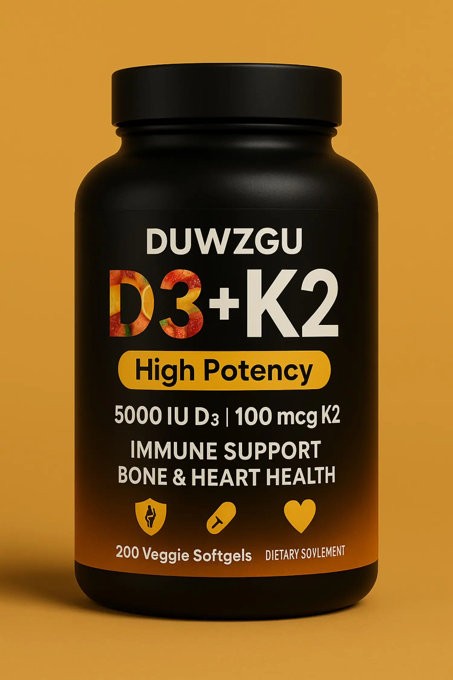 Vitamin D3 and K2 Supplement 200 Veggie Softgels for Immune Bone and Heart Health