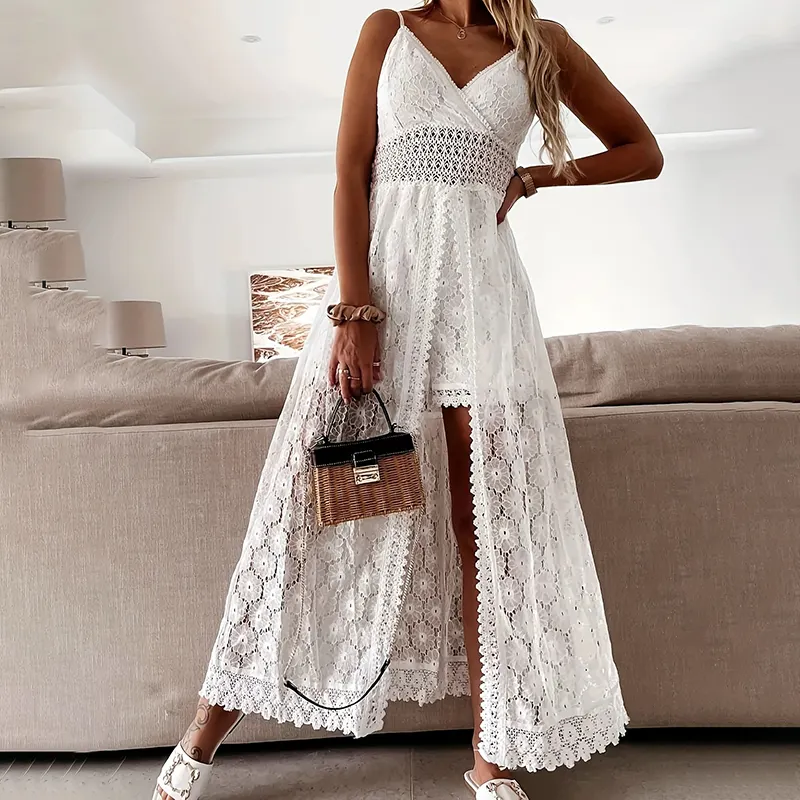 Women's Summer Elegant Lace Jumpsuit - V-Neck