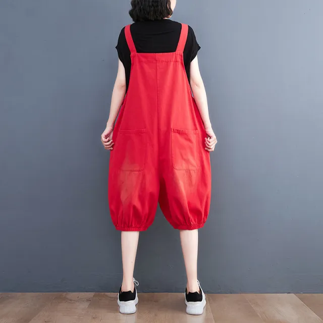 Plus Size Women's Korean Style New Denim Washed Denim Overalls Red - Shop at LoveMi