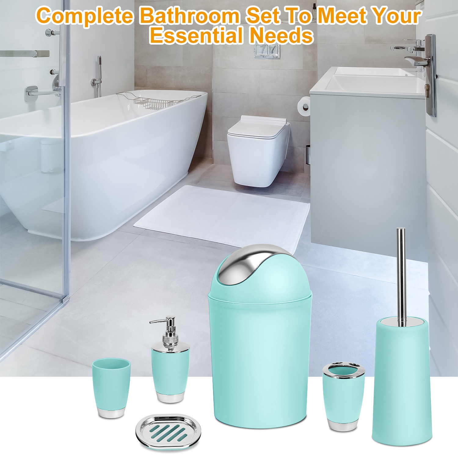 6 Piece Bathroom Accessory Set Soap Dispenser And Toothbrush Holder_voghion.com