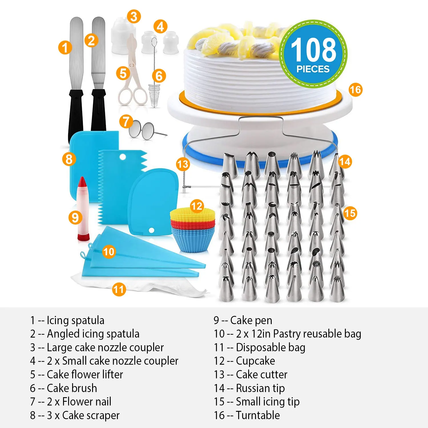 11in Rotating Cake Turntable 108Pcs Decorating