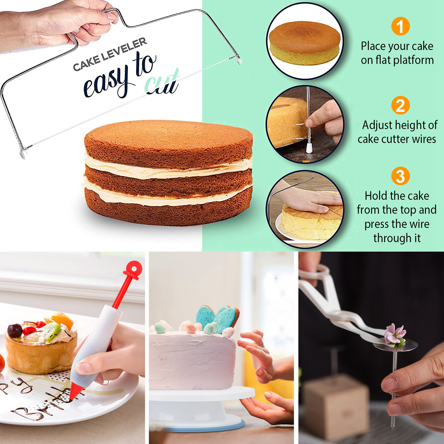 1 Set 11in Rotating Cake Turntable 108Pcs Cake Decorating Supplies Kit Revolving Cake Table Stand Base Baking Tools — foto 7